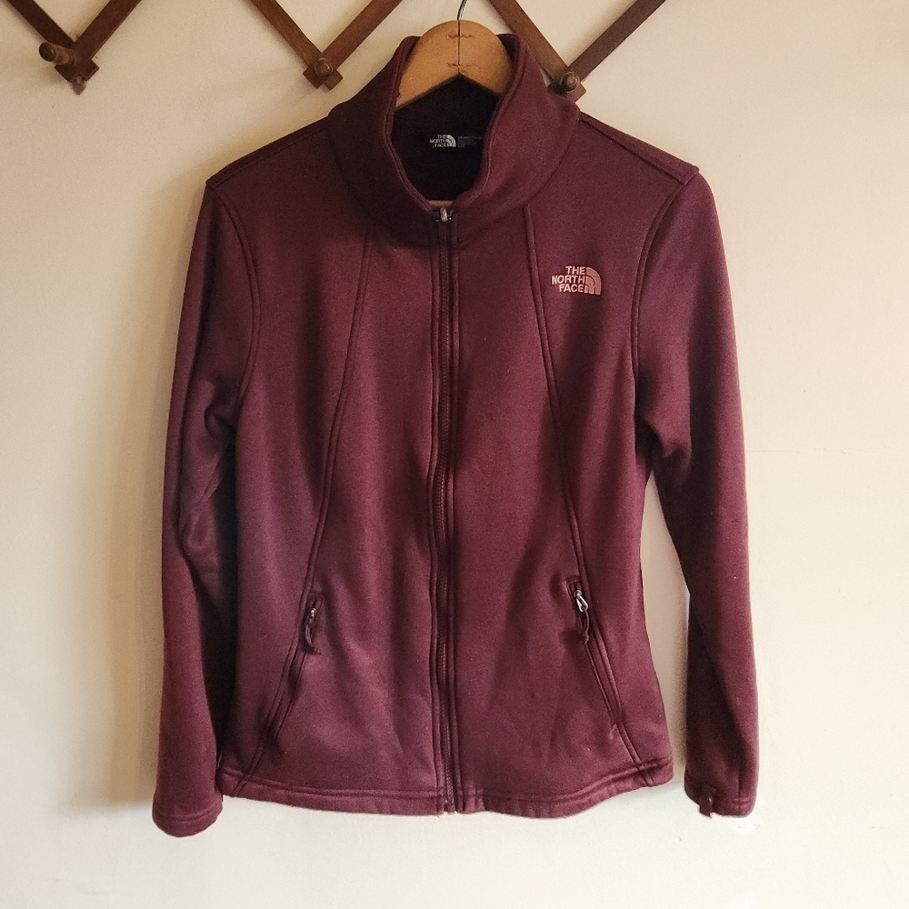 The North Face Burgundy Red Full Zip Jacket Sweatshirt Fleece Lined Large L